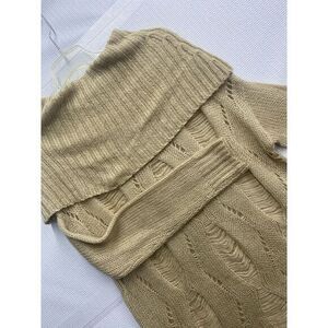 Very J Large Mohair Cowl Neck Off Shoulder Sweater Dress Beige Open Weave Accent